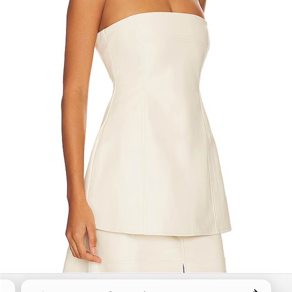Faux Leather Strapless Top, Ecru